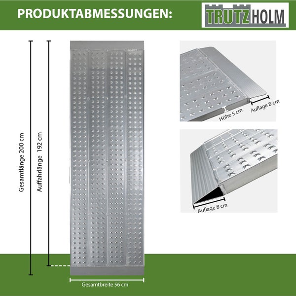 TRUTZHOLM 1 x Alu Auffahrrampe 200 x 56 cm Traglast 540 kg grau starr perforiert Verladerampe