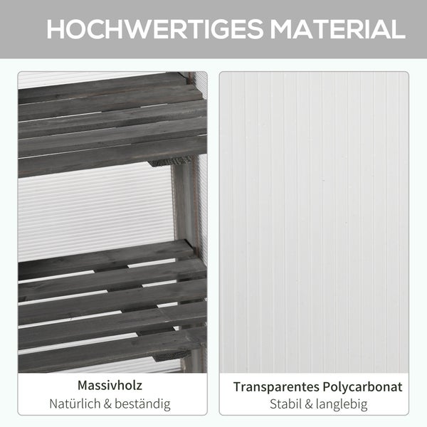 Outsunny 3 Stufen Gewächshaus, wetterfest Treibhaus mit zwei Türen, Frühbeet aus Holz Polycarbonat, Frühbeetkasten bis 15 kg Belastbar (je Einlegeboden) 58 x 44 x 78 cm Dunkelgrau