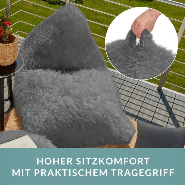 Green Bean Sitzsack Felloptik Indoor 150x100x100cm mit 220 Liter EPS-Perlen Füllung - Kuschelig Weich Waschbar - Drinnen Stoff Bodenkissen Liegekissen Sitzkissen Grau
