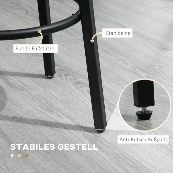HOMCOM Barhocker, 2er-Set Barstühle mit Fußstütze, Tresenhocker mit Stahlgestell, Tresenstuhl im Industriedesign, Küchenstuhl für Esszimmer, Wohnzimmer, Rustikales Braun