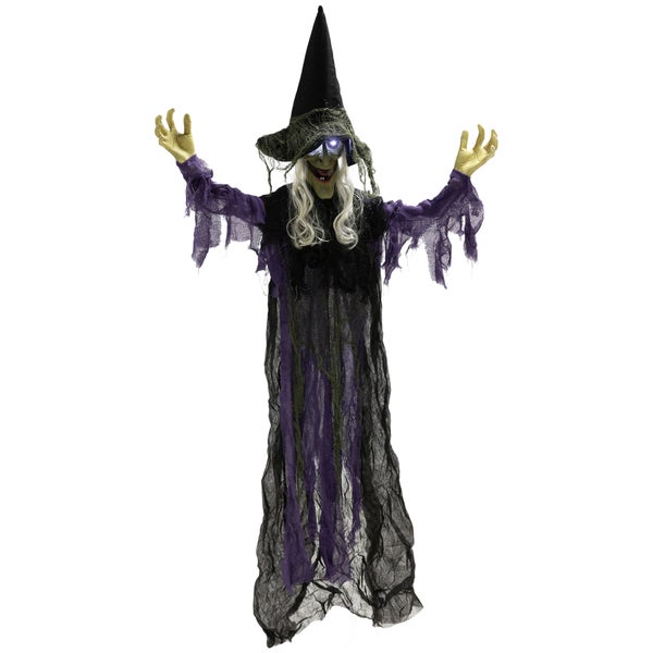 Dekorative Halloween-Hexe mit leuchtenden Augen und Stofffetzen