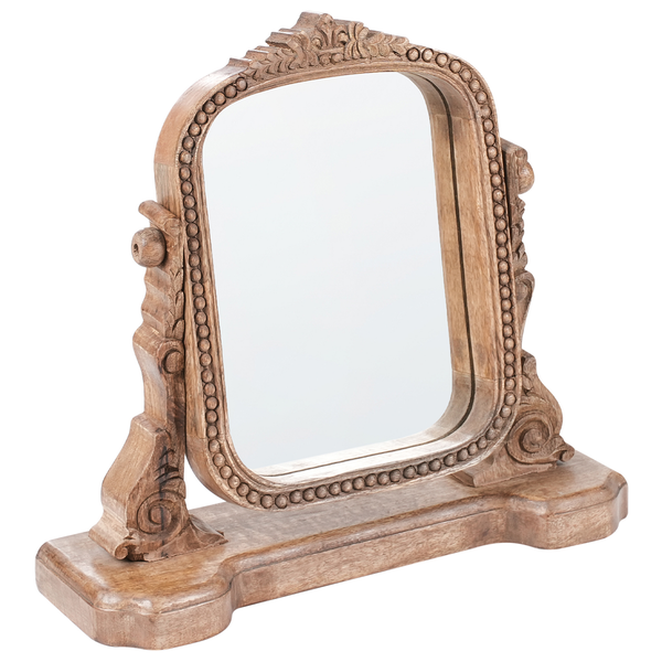 Ovaler Standspiegel mit Holzrahmen und dekorativen Schnitzereien