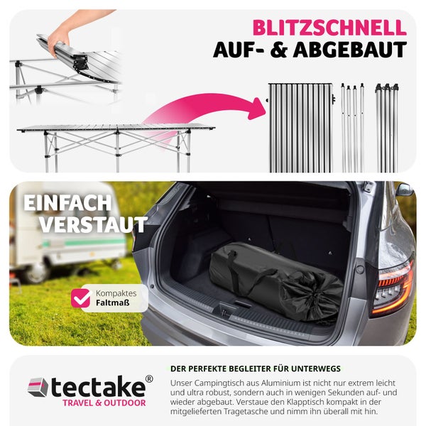 Campingtisch tectake  140 x 70 x 70 cm klappbar grau