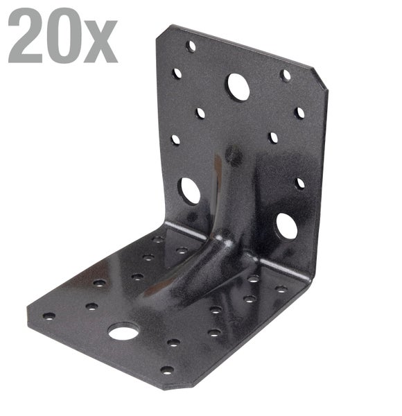 Winkelverbinder aus Stahl mit Sicke, 20 Stück im Set, zur stabilen Holzverbindung im Bauwesen.