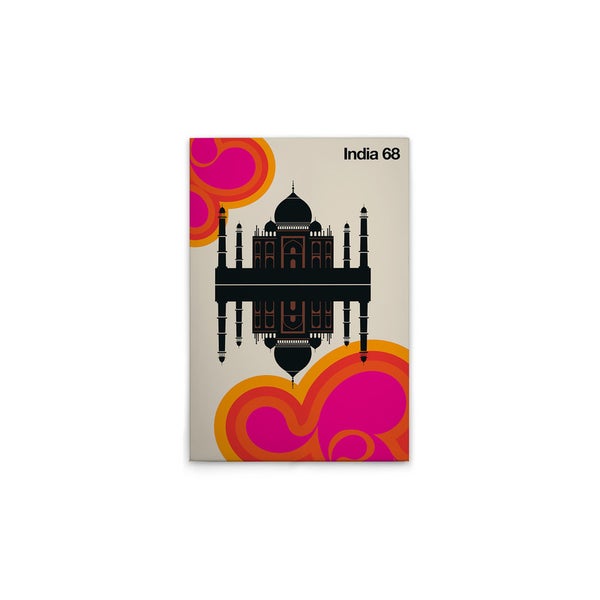 Illustration des Taj Mahal mit dem Schriftzug India 68 auf Leinwand