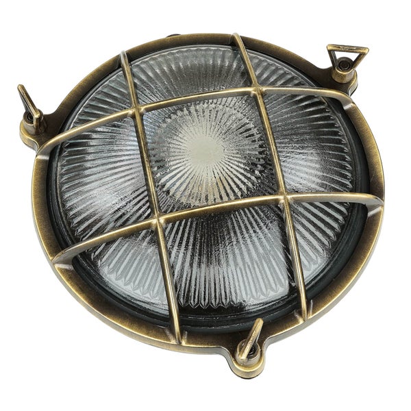 Runde Schiffslampe mit Schutzgitter aus Metall