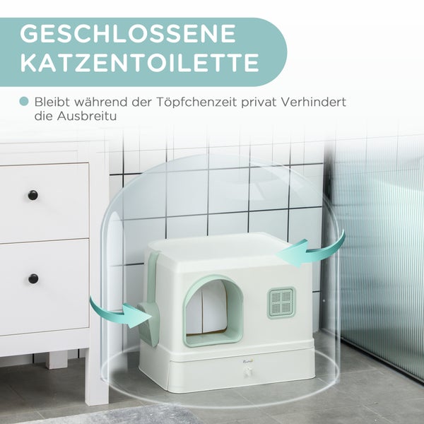 PawHut Katzenklo, 50L x 40B x 40H cm, PP, ABS, Weiß+Grün