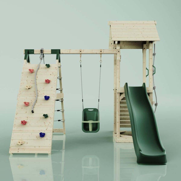 Spielplatz mit Rutsche, Schaukel und Kletterwand