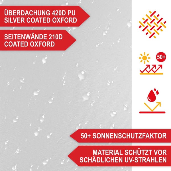 Faltpavillon mit Metallgestell, Pop-Up Design für werkzeuglosen Aufbau in 90 Sekunden, platzsparend zusammenfaltbar.