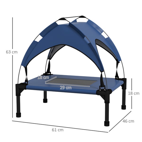 PawHut Erhöhtes Hundebett mit Baldachin, Haustierbett, Outdoor Hundeliege mit Dach, Atmungsaktiv, für Mini- und Kleinhunde Dunkelblau Oxford 61 x 46 x 63 cm