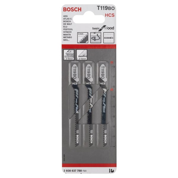 Bosch Stichsägeblätter T119BO HCS für Holz, 3er-Pack