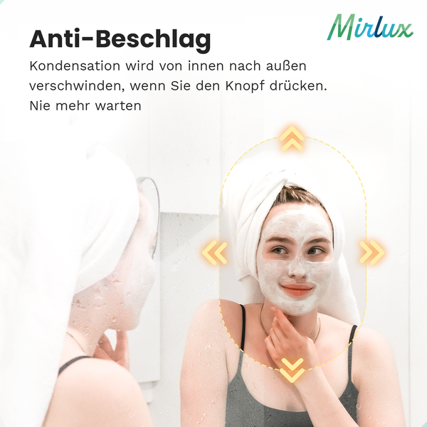 Mirlux Badezimmerspiegel mit LED-Beleuchtung & Heizung, Wandspiegel oval, Anti-Kondensations-Duschspiegel, schwarz, 90x50CM