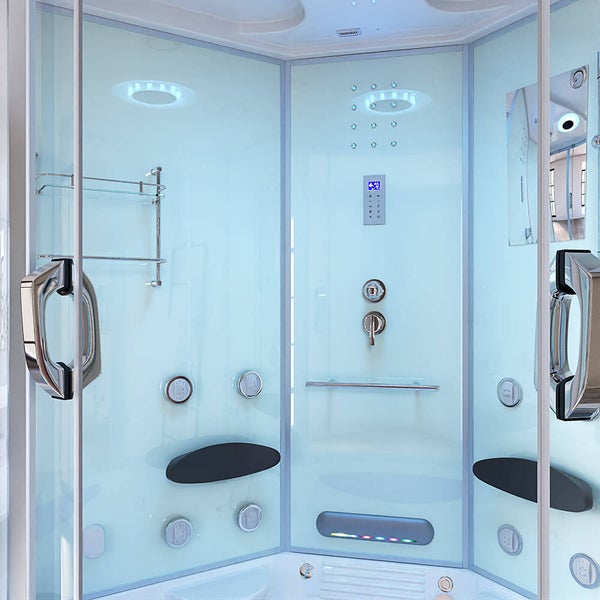 Home Deluxe - Dampfdusche EXCLUSIVE - Weiß, Maße: 150 x 150 x 220 cm - inkl. Radio, Regendusche und komplettem Zubehör I Dampfsauna, Badewanne, Whirlpool, Dusche
