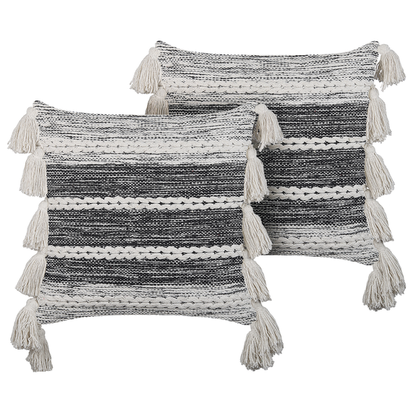 Dekokissen 2er Set ROCHEA Baumwolle 45 x 45 cm Schwarz Streifenmuster