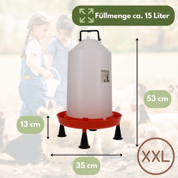 XXL Hühnertränke mit Standfüßen Hühner Zubehör Geflügeltränke XXL 15 Liter Wassertränke Hühner Hühnertränke Automatisch Wasserspender Hühner