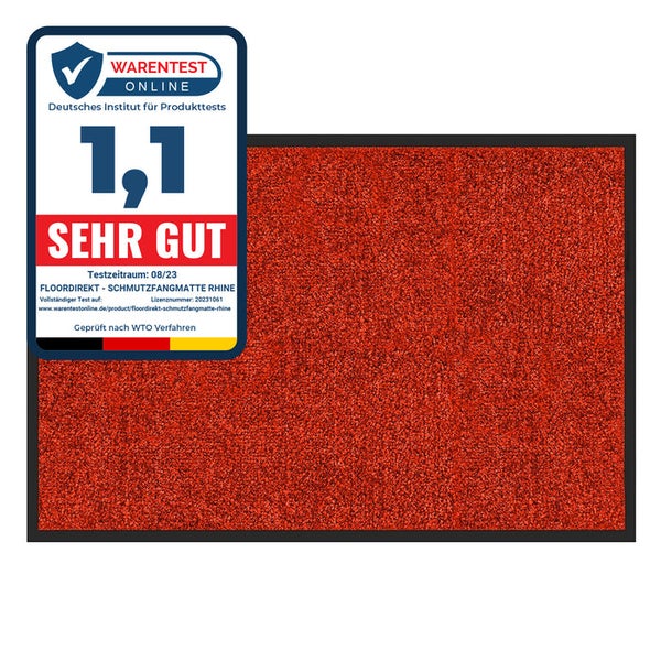FLOORDIREKT Fußmatte Rhine - Unicolor - Schmutzfangmatte für Innen & Außenbereiche - Rot - 60 x 90 cm