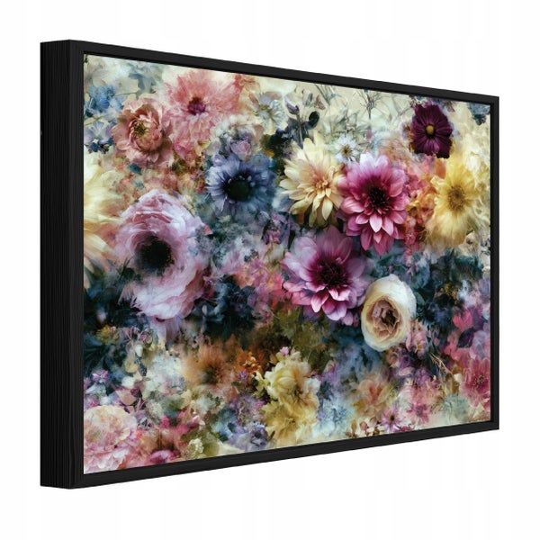 Wandbild mit Blumenmotiv im schwarzen Rahmen zur Wanddekoration
