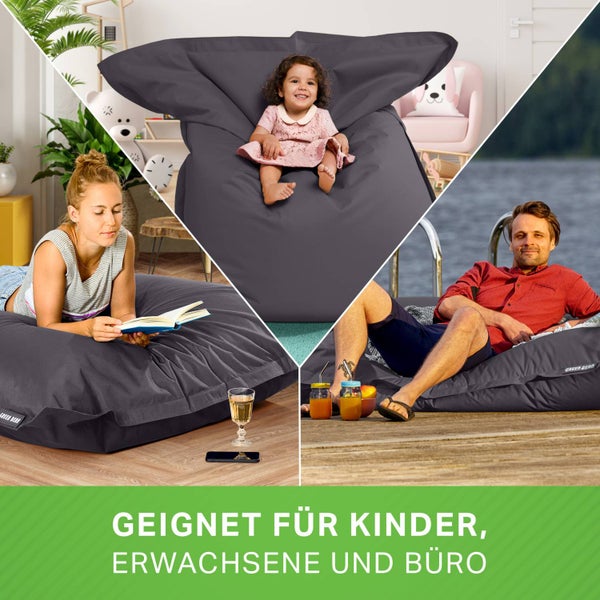 Green Bean Sitzsack 120x160cm 270 Liter Kinder & Erwachsene Bean Bag EPS Perlen Füllung Riesensitzsack Groß Draußen Outdoor Liegekissen Waschbar Wetterfest Lounge Chair Sitzkissen Bodenkissen