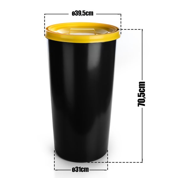 BigDean wetterfeste Universaltonne 60L mit luftdicht verschließbarem Deckel in Gelb – auch als Mülleimer –  Futtertonne oder Mülltonne geeignet – Innen + Außen geeignet – Made in Germany