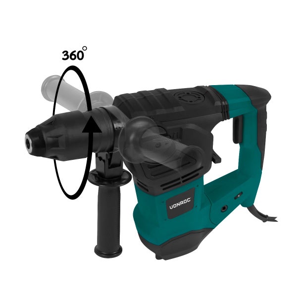 Vonroc Bohrhammer mit um 360 Grad drehbarem Zusatzhandgriff.