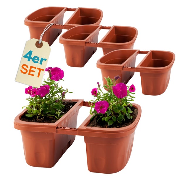 Vierer-Set Pflanzkästen mit lila Blumen