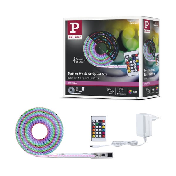 Paulmann Motion Music Strip Set 5 Meter mit Netzteil und Fernbedienung