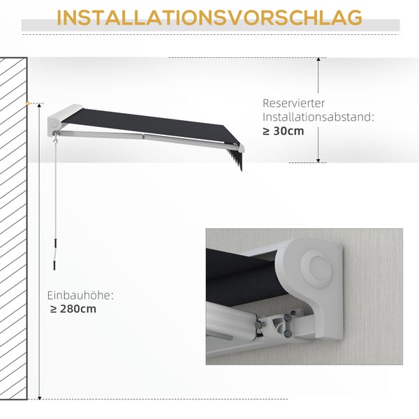 Outsunny Gelenkarmmarkise,  Elektrische Markise mit Handkurbel, 2,5 x 2 m, Alu, Grau