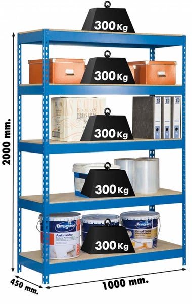 PROREGAL Schwerlastregal Wood Yeti Light Five HxBxT 200 x 100 x 45 cm Fachlast 300 kg Blau