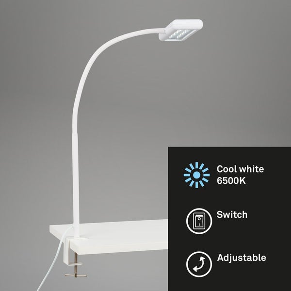 LED Klemmleuchte Tageslicht Kabelschalter 7,5 W weiß Metall-Kunststoff Briloner