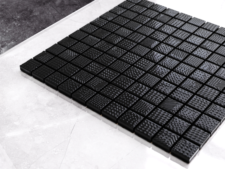 Glasmosaik auf Netz für Bad und Küche 30cm x 30cm  - Black lace