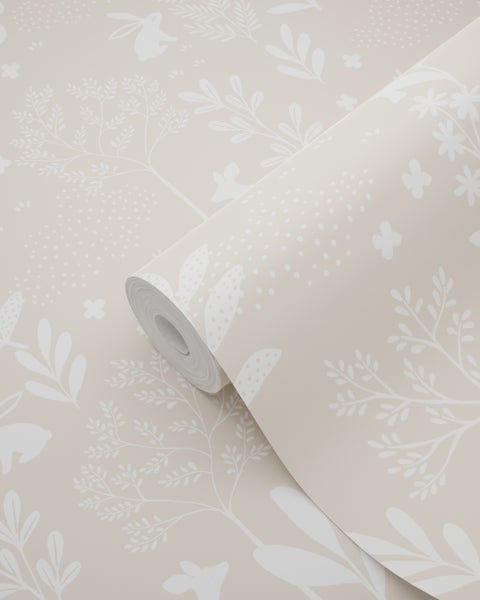 Tapetenrolle mit floralem Muster und Tiermotiven