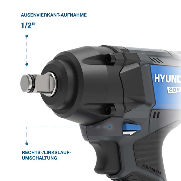 Hyundai Akku Schlagschrauber mit einhalb Zoll Außenvierkant Aufnahme und Rechts Links Lauf Umschaltung