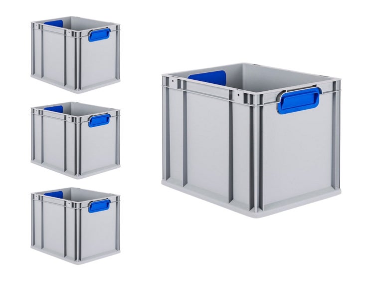 PROREGAL Spar Set 4x Eurobox Nextgen Color HxBxT 32 x 30 x 40 cm 30 Liter Griffe Blau Geschlossen Glatter Boden Eurobehälter Transportbox