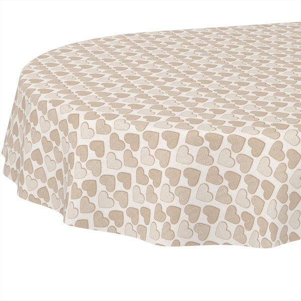 Ovale Tischdecke mit Herz-Muster aus strukturiertem Stoff.