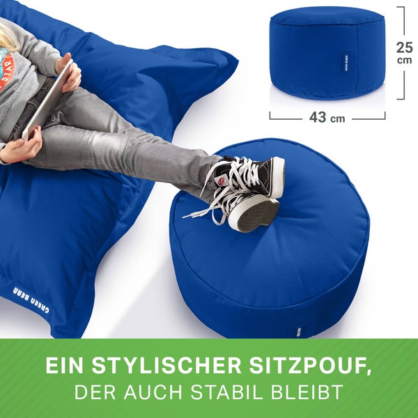 Green Bean Sitzsack-Hocker 45x25cm mit EPS-Perlen Füllung - Fußhocker Fußkissen Sitz-Pouf für Sitzsäcke - Bodenkissen für Kinder und Erwachsene - Fußablage Sitzkissen Sitzhocker Blau