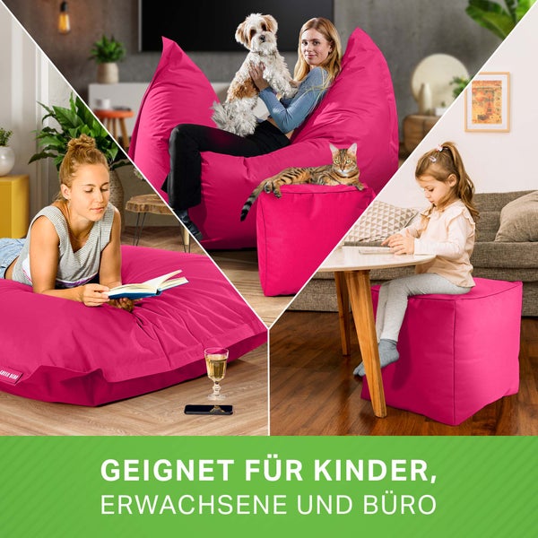 Green Bean 2er Set XXL Sitzsack inkl. Pouf fertig befüllt mit EPS-Perlen - Riesensitzsack 140x180 Lounge Sitz-Kissen Bean-Bag Chair  - Pink