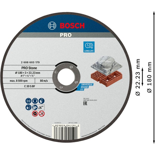 Bosch PRO Stone Trennscheibe 180 x 3 x 22,23 mm - 2608603179