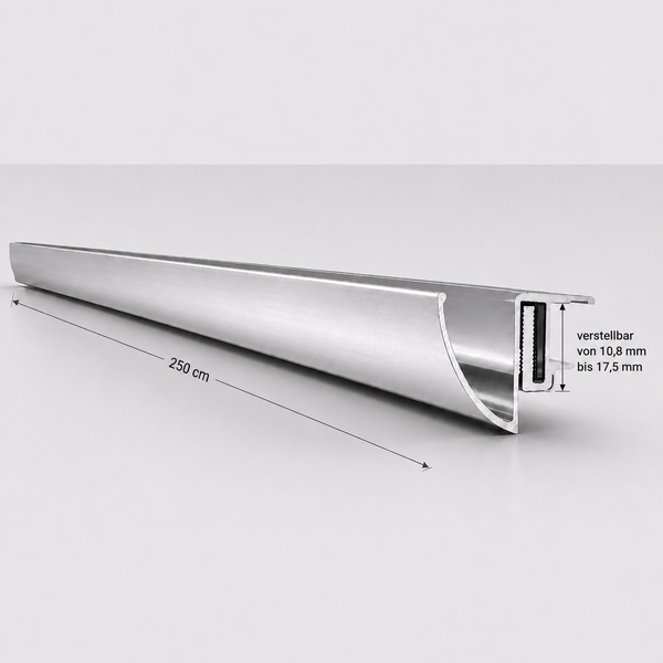 Aluminiumprofil für die Dusche, Länge 250 Zentimeter, verstellbar von 10,8 Millimeter bis 17,5 Millimeter.