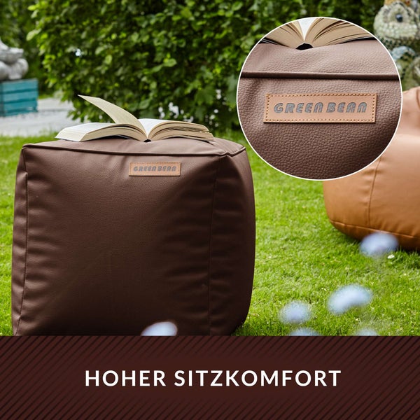 Green Bean Sitzhocker aus Kunstleder - Pouf mit EPS Perlen Füllung - 40 x 40 cm - perfekte Ergänzung zum Sitzsack - Sitzwürfel Sitzkissen Hocker Fußhocker - Dunkelbraun