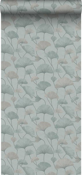 Borastapeter Tapete Ginkgoblätter Graublau - 53 cm x 10.05 m - 660867