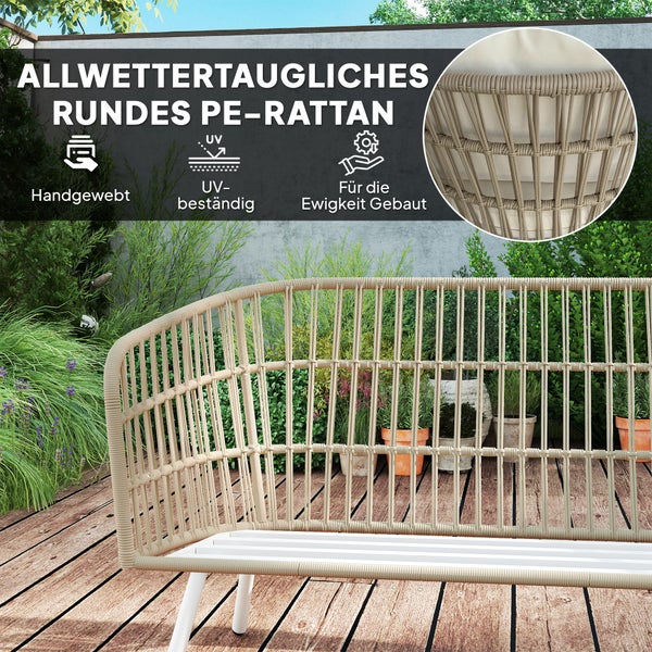 Outsunny Gartenmöbel Set aus Polyrattan Lounge-Set mit 2er Sofa Sessel Tisch Kissen wetterfest Sitzgruppe für 4 Personen Outdoor Balkonmöbel Set Terrassenmöbel für Garten Balkon Terrasse Khaki