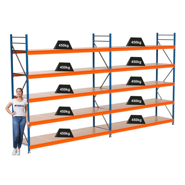 Regal mit mehreren Ebenen und einer maximalen Traglast von 450 kg pro Ebene.