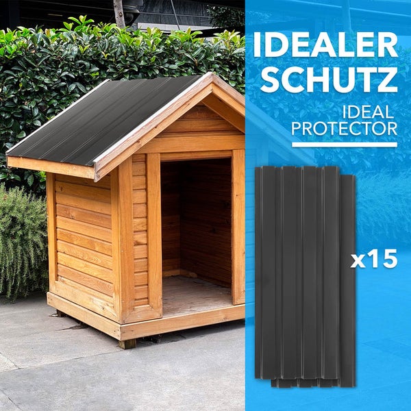 FLOORDIREKT Trapezblech - 115 x 45 cm - Profilblech - Stärke 0.25 mm - 15er-Set - inkl. Schrauben - 7,7 m² - Dunkelgrau