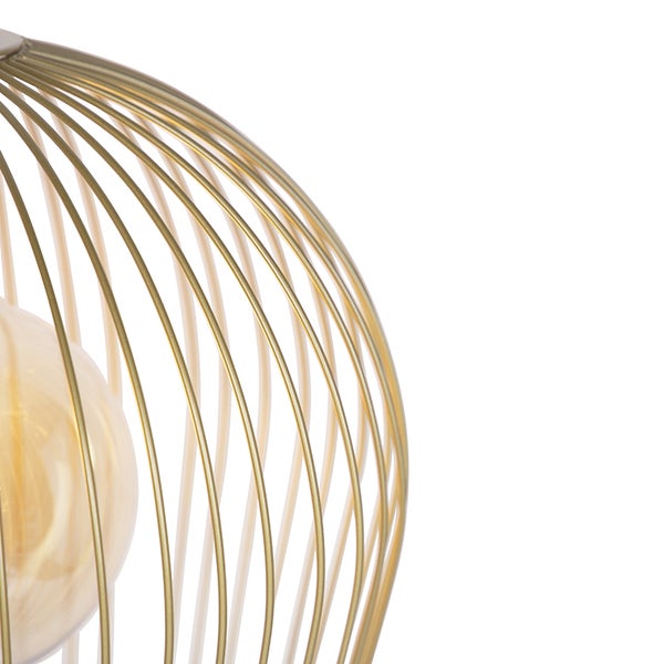 Detailaufnahme einer goldenen Draht-Hängeleuchte