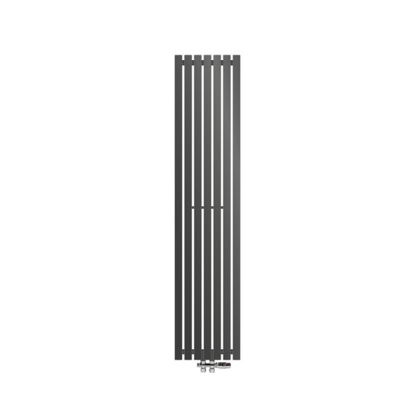 ECD Germany Design Paneelheizkörper Stella Mittelanschluss 370x1800 mm Anthrazit mit Anschlussgarnitur Thermostat Universal Eck- und Durchgangsform, Flach Einlagig Vertikal, Heizkörper Badheizkörper
