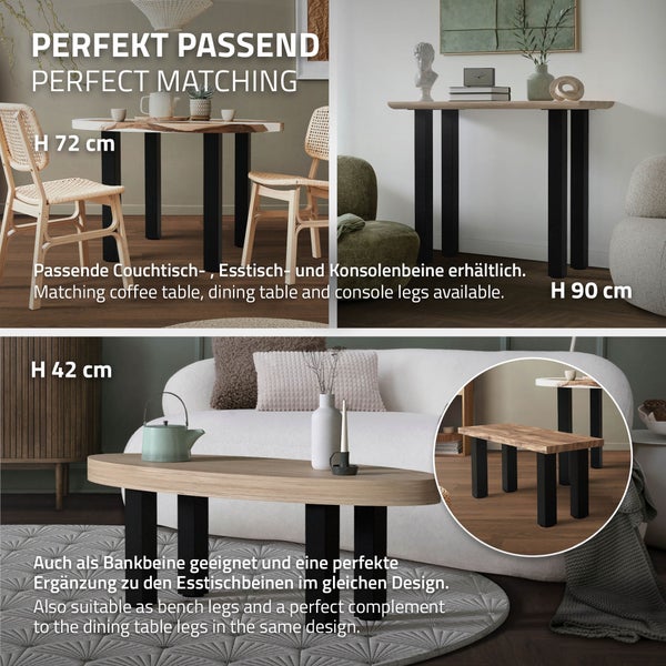 ML-Design 4er Set Tischbeine I-Design 30 cm, Schwarz glänzend, aus pulverbeschichtetem Stahl, eckig, Profil 8x8 cm, Höhenverstellbare Möbelfüße 1-4 cm, Möbelbeine für Couchtische, Bänke, Sideboards