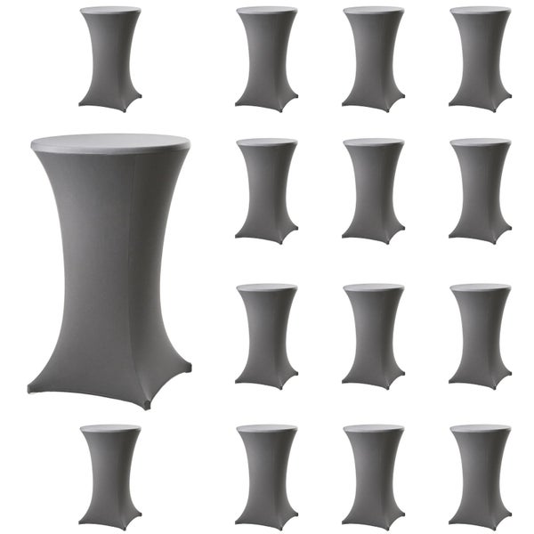 Set aus 14 Stehtischhussen für runde Stehtische aus elastischem Stoff für Events und Gastronomie.