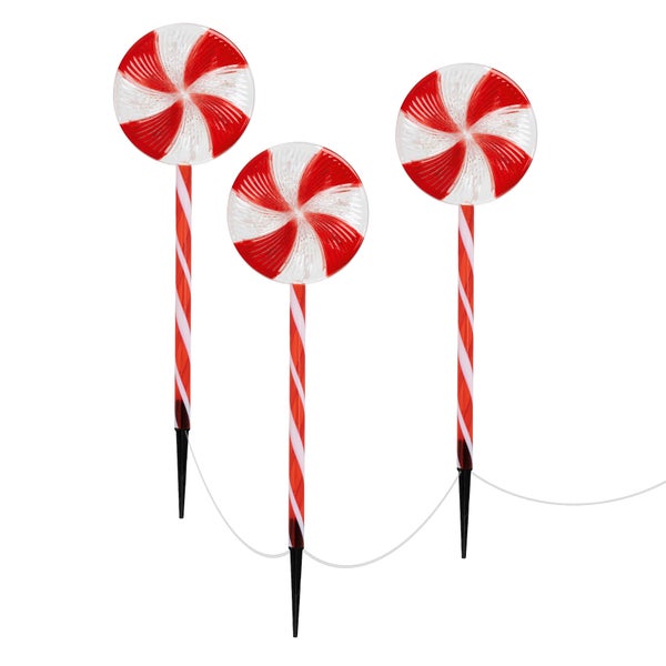 ECD Germany 3er Set LED Lollipop-Weihnachtsweg Aussen, 60 LED 3m, 8 Modi, Batteriebetrieben, Timer, Weihnachten Lutscher Lichterkette, Weihnachtsbeleuchtung Gartenleuchte Zuckerstangen Gartenstecker