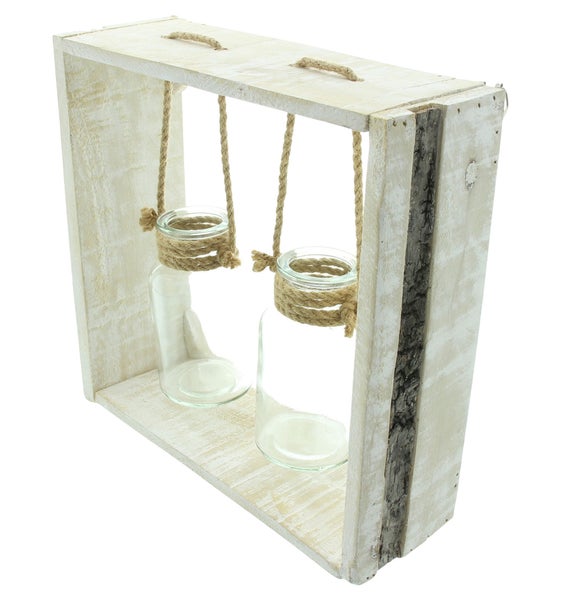 FRANK FLECHTWAREN | Holzrahmen Väschen, HOLZ, GLAS, HANF, 27 x 27 x 9,5 cm