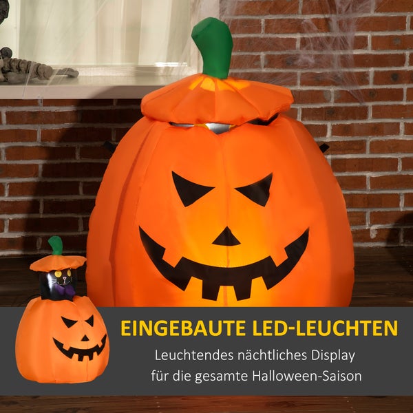 Outsunny 91-115 cm Aufblasbar Kürbisgeist mit beweglicher Katze Halloweendekorationen Halloween Deko Helloween-Gartendeko mit LED Lichter Wasserdicht für Indoor Outdoor Hof Rasen Haus Halloween Party